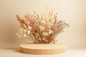 Elegant Dried Floral Arrangement on Wooden Display