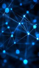 Obraz premium Abstract Blue Network Background, Interconnected Nodes, Lines, and Bokeh Effect, Deep Learning