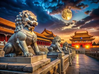 Obraz premium Chinese Guardian Lions at the Forbidden City, Beijing in Long Exposure