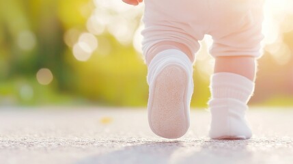 A baby's first steps, symbolizing bravery and growth, mark the start of an incredible journey filled with discovery and new experiences.