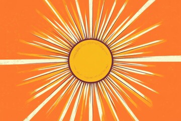Fototapeta premium Bright and vibrant sun illustration with radiating beams in a warm orange palette, perfect for summer themes and energizing concepts