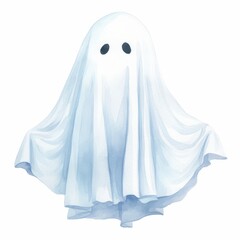 Watercolor Illustration of a Friendly Ghost Halloween Spirit Spooky Season Design Element