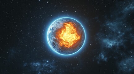 Obraz premium Burning Planet Space Disaster Cosmic Fire