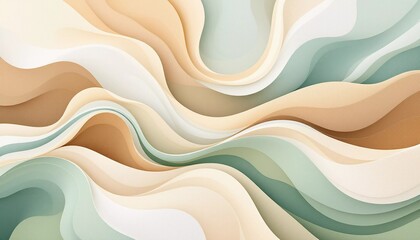 Fototapeta premium Abstract Beige and Green Wave Pattern: A Serene Digital Artwork