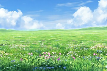 Fototapeta premium Stunning Spring Meadow Landscape with Vibrant Flowers