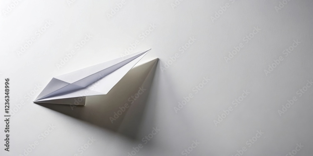 Aufkleber A single white paper airplane rests on a plain white surface with a soft shadow beneath it.