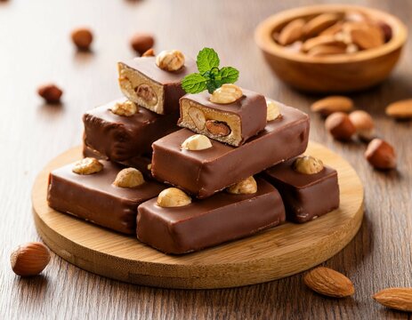 chocolate turrones or nougats with nuts
