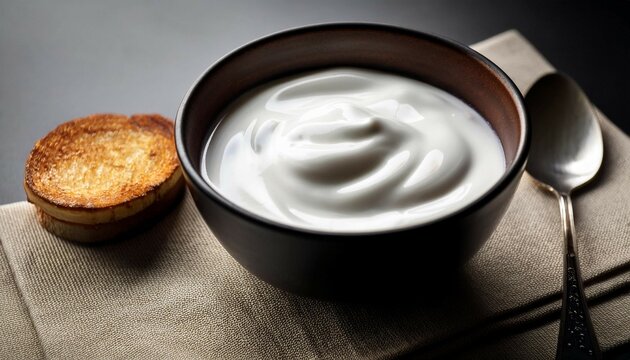 free photo of yogurt in bowl and spone next to it
