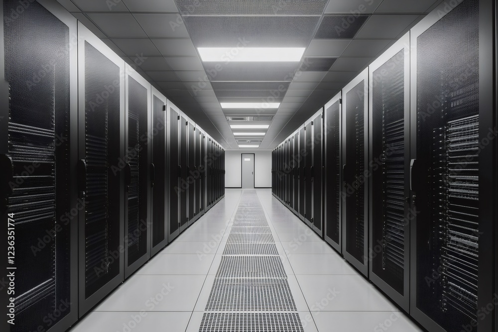 Leinwandbilder server room corridor with data cabinets hosting cloud computing services