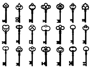 VINTAGE KEYS SILHOUETTE ON WHITE BACKGROUND