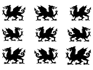 WELSH DRAGON SILHOUETTE ON WHITE BACKGROUND