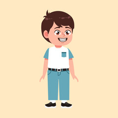 Cute Boy with Brown Hair cartoon stand and smile