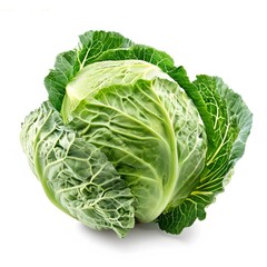 Obraz premium Fresh Green Cabbage with Crisp Leaves on White Background