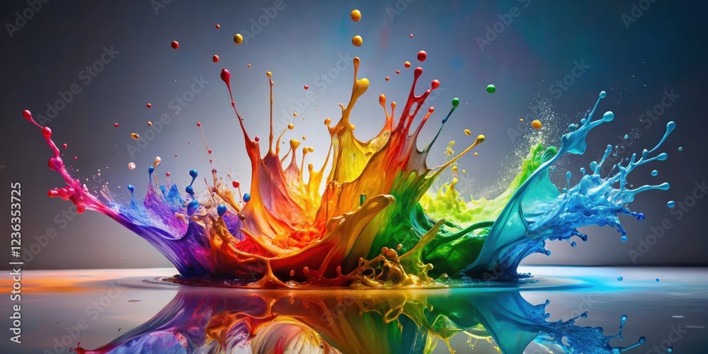 Poster A vibrant explosion of colorful liquid splashes and droplets creates a mesmerizing and abstract visual experience.