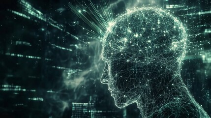Obraz premium Abstract Representation of a Networked Human Mind in a Digital Landscape