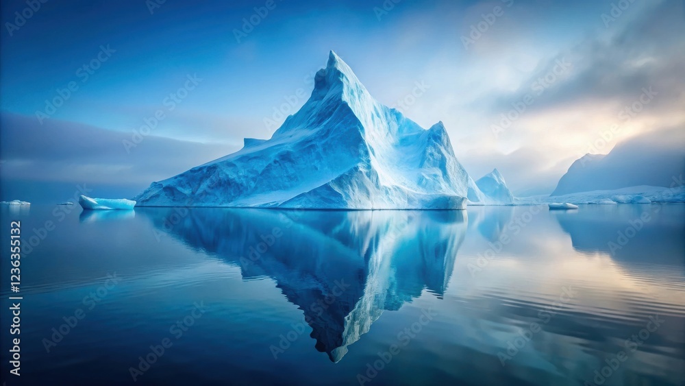 Aufkleber A Majestic Iceberg Rises from the Calm Waters, Its Reflection Creating a Mirror Image in the Tranquil Blue Landscape