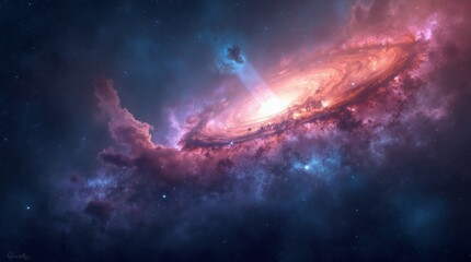 Obraz premium colorful cosmic galaxy scene featuring vibrant stars and a swirling nebula in space