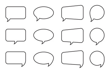 Obraz premium Blank speech shapes. Outline talk icons. Vector conversation frames. Minimal black line.