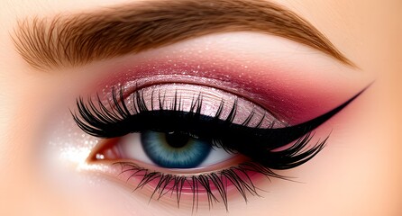 "Close-Up of Bold Eye Makeup with Glitter & Dramatic Eyelashes | Glam Makeup Look"