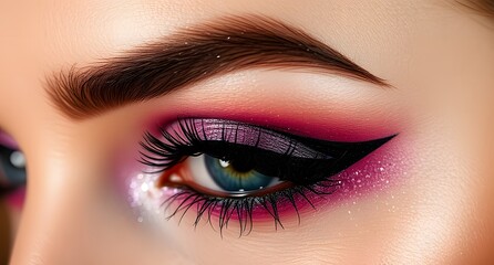 "Close-Up of Bold Eye Makeup with Glitter & Dramatic Eyelashes | Glam Makeup Look"