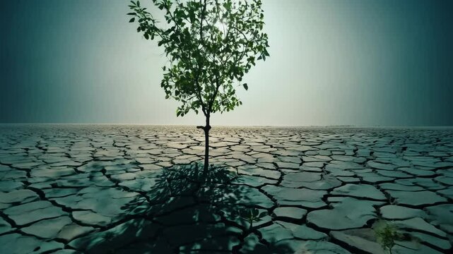 Green sprout, hope for cracked earth in the desert of Africa. Water problems, global warming, drought, water shortage in the world, health problems, poverty and misery in countries. Climate change: fr
