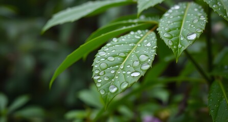 "Close-Up of Water Droplets on Vibrant Green Leaves After Rain | Nature Photography"