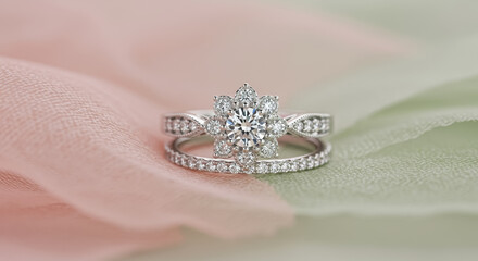 A feminine silver engagement ring with a floral inspired setting