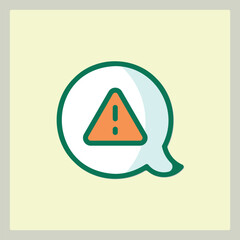 Attention icon in a speech bubble shape with an orange triangle with a center exclamation