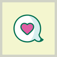 Heart icon in a speech bubble with green border, representing love messages or feedback