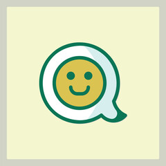 Smiling Yellow Face with Speech Bubble Outline Isolated on Pale Background Simple Communication