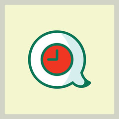 Time Icon design with a speech bubble shape and a clock inside on a soft background