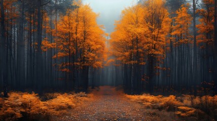 Obraz premium A forest with trees in autumn colors