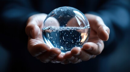 Global hands holding a transparent globe filled with water, symbolizing shared responsibility for protecting water worldwide