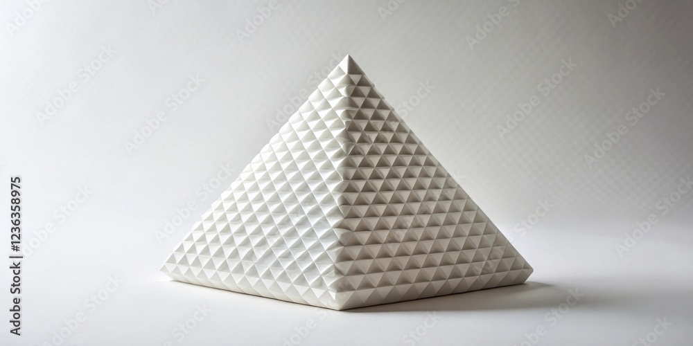 Aufkleber a white pyramid with a textured surface of repeating triangles, reflecting light against a white bac