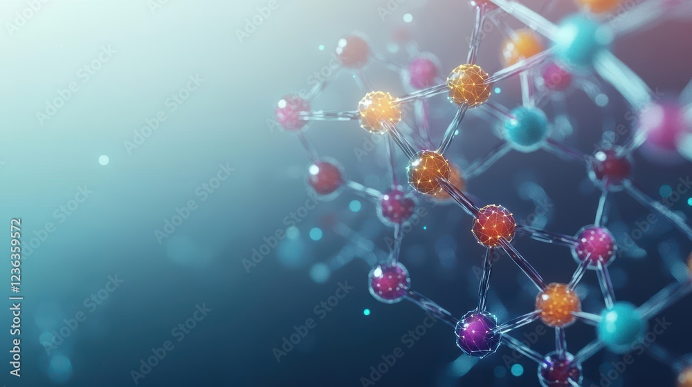 Aufkleber Vibrant Molecular Structure Showcasing a Dynamic Array of Colored Atoms and Bonds Representing the Complexity of Chemical Interactions in Science