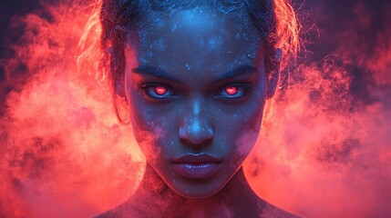 Captivating Dancer Headshot with Explosive Powder Backdrop Intense Gaze Focused on