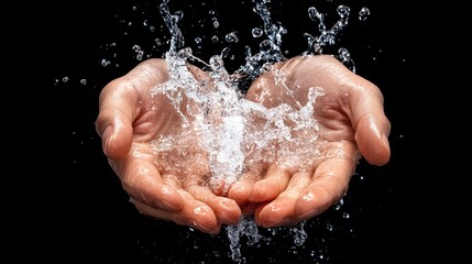 Hands cupping flowing water from a freshwater stream, conveying gratitude and sustainability for natural resources
