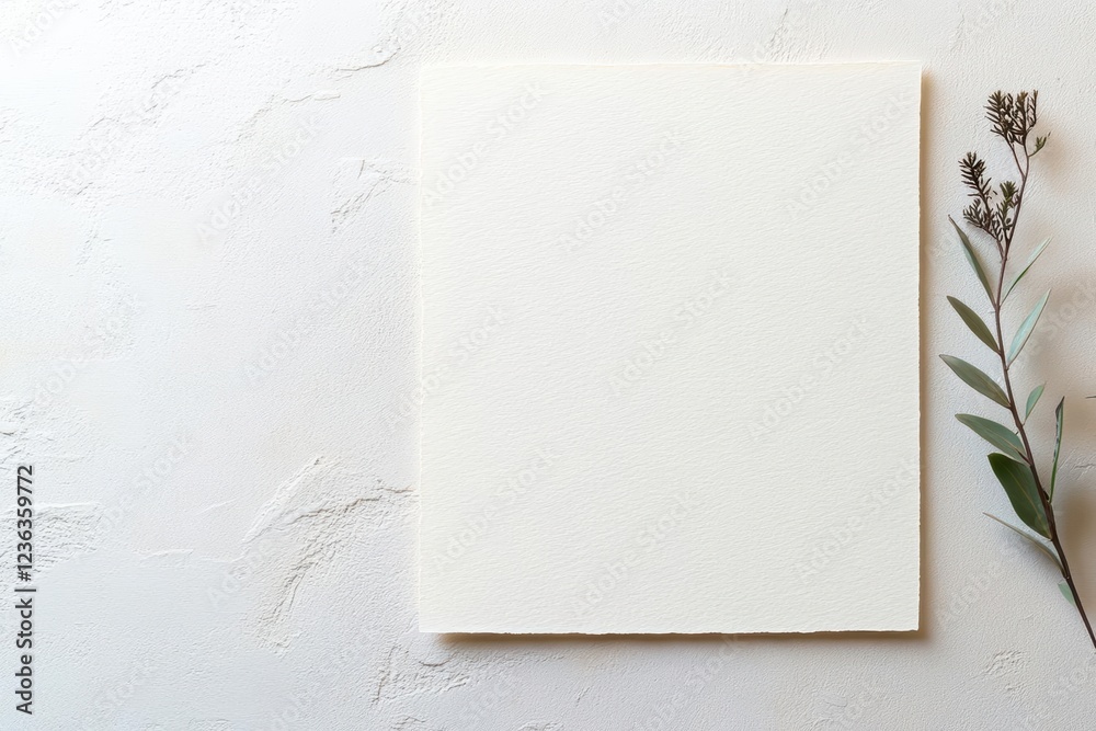 Aufkleber a tranquil scene featuring a blank sheet of white paper with a lush green plant delicately positione