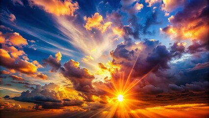 Fototapeta premium Dramatic Sunbeams Piercing Through Stormy Cloudscape