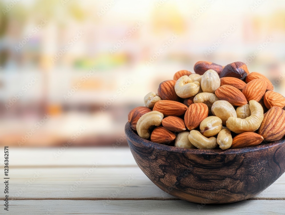 Aufkleber delightful assortment of freshly roasted nuts in a rustic wooden bowl surrounded by natural elements