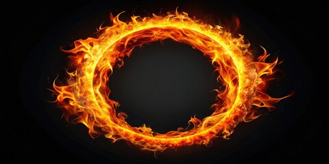 Fototapeta premium Fiery ring blazes against a black night, special effects enhancing its abstract, burning glow.