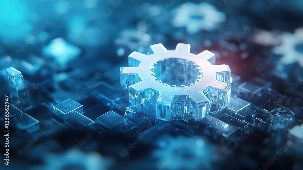 Poster intricate 3d representation of a gear wheel with detailed teeth and mechanisms highlighting precisio