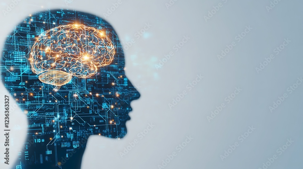 Poster exploring the connection between artificial intelligence and human brain functionality
