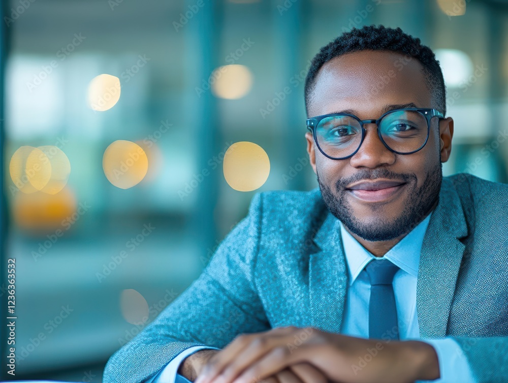 Aufkleber A Confident Businessman in Formal Attire Sitting at an Elegant Table with a Thoughtful Expression Reflecting Professionalism and Determination in a Workspace