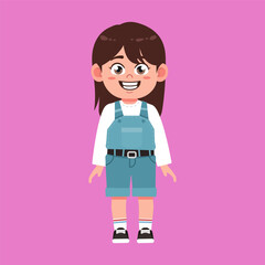Cute Girl with Brown Long Hair cartoon Smile and Happy