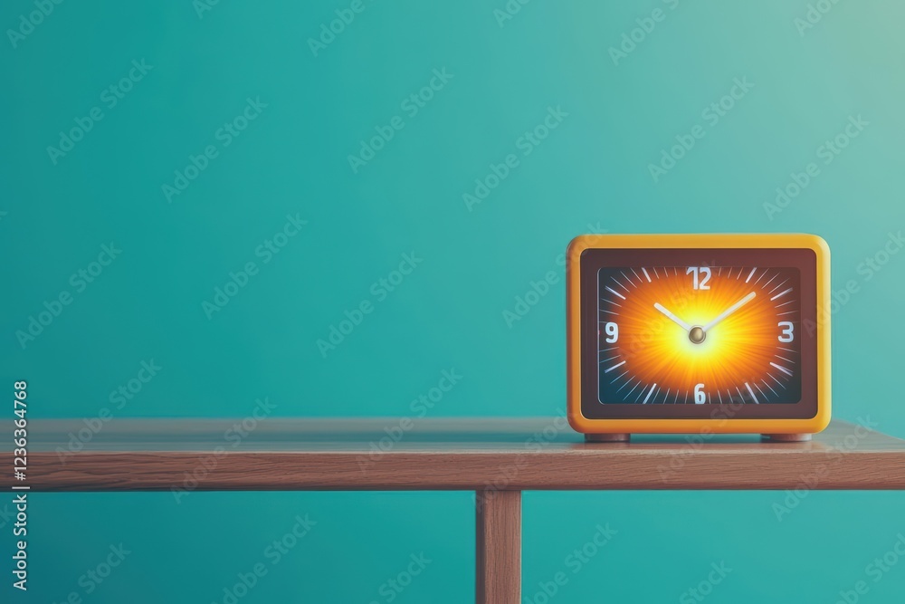 Poster elegant antique clock resting on wooden table surrounded by soft ambient light creating a warm nosta