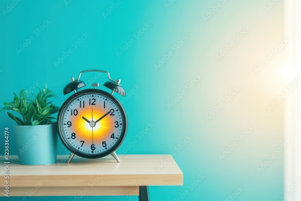 Aufkleber classic vintage clock elegantly positioned on a rustic wooden table surrounded by natural light crea