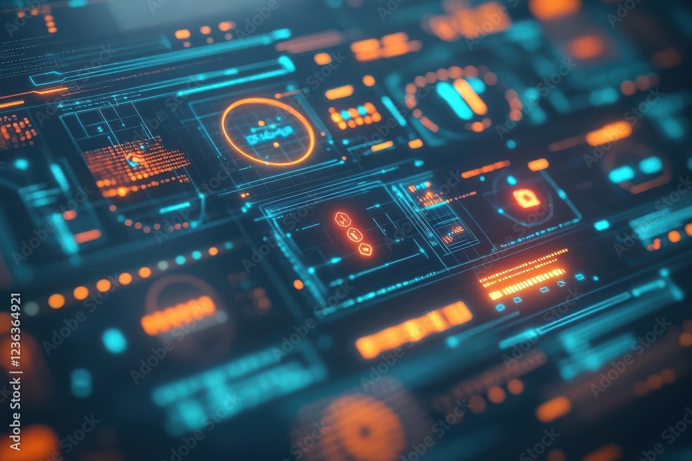 Poster Futuristic Digital Interface Displaying Radiant Lights and a Central Luminescent Circle Creating an Innovative and Technologically Advanced Atmosphere