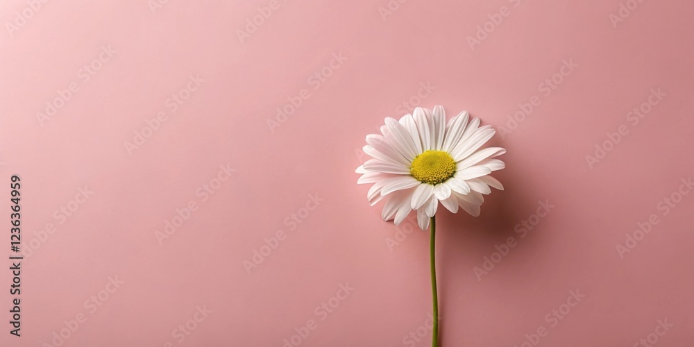 Aufkleber a single daisy on a soft pink background, a minimalist floral image ideal for springtime designs and