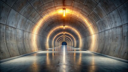 Illuminated Passageway A Long, Concrete Tunnel with Warm Lighting Reflecting on the Polished Floor